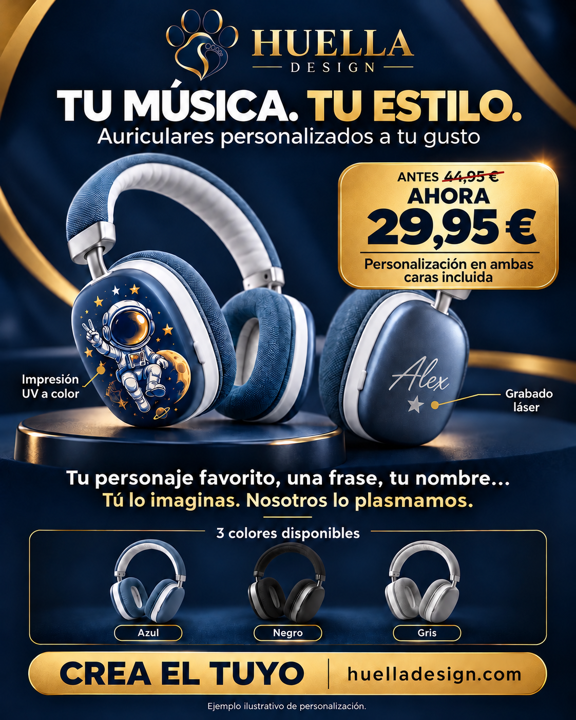 Auriculares inalámbricos personalizados con doble personalización por 29,95 €