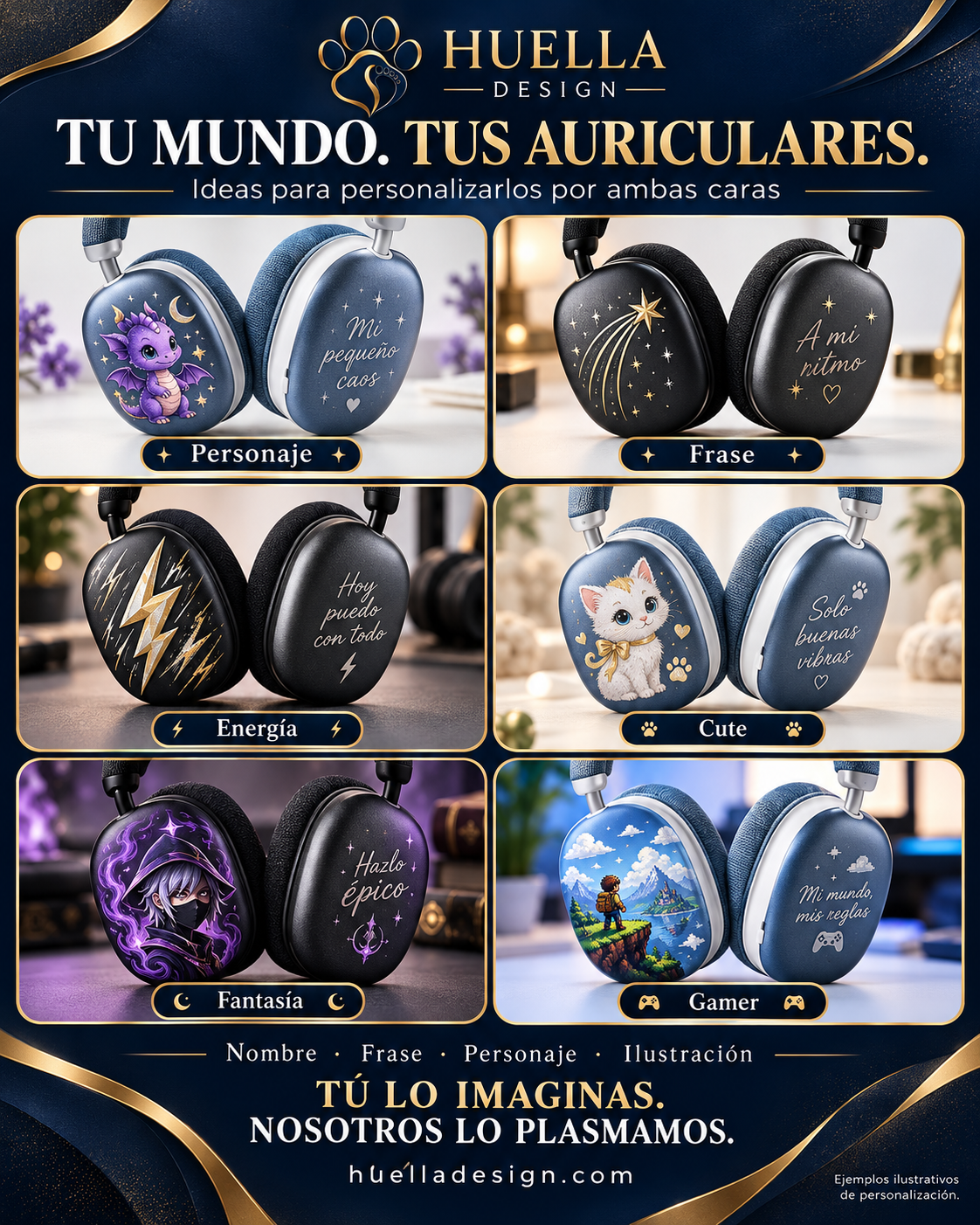 Seis estilos para tus auriculares: Personaje, Frase, Energía, Cute, Fantasía y Gamer