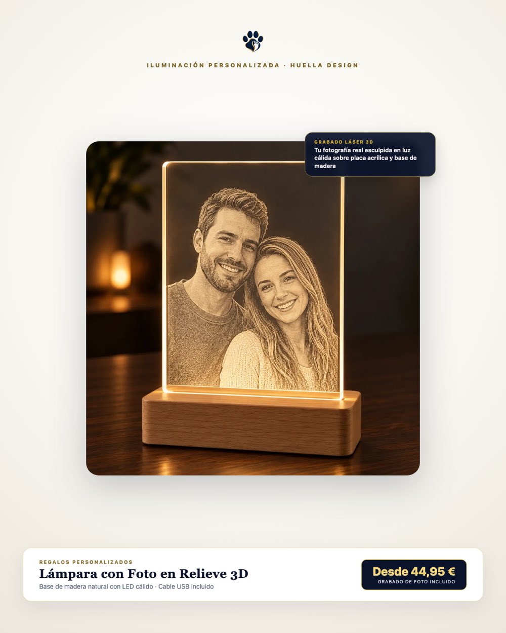 Presentación de la lámpara con foto grabada en relieve 3D desde 44,95 €